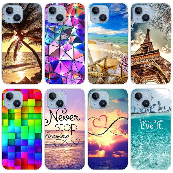 Sea Love Ocean Torre Eiffel Alba Custodia morbida in TPU per Iphone 15 Plus 14 Pro MAX 13 12 11 XR XS 8 7 iPhone15 Fashion Skull Diamond Rainbow Cover posteriore in silicone per cellulare