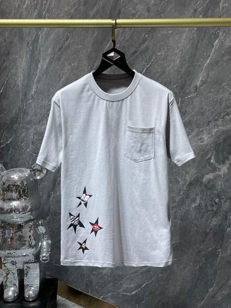 Camiseta masculina verão 23SS cinza grafite bolso manga curta camiseta