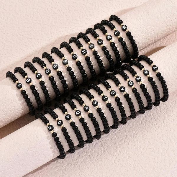 Link Pulseiras Simplicidade 26 Letras Elasticidade Pulseira Para Mulheres Homens Casal Jóias Nome Amizade Conta da Sorte Miçangas Presente da Família