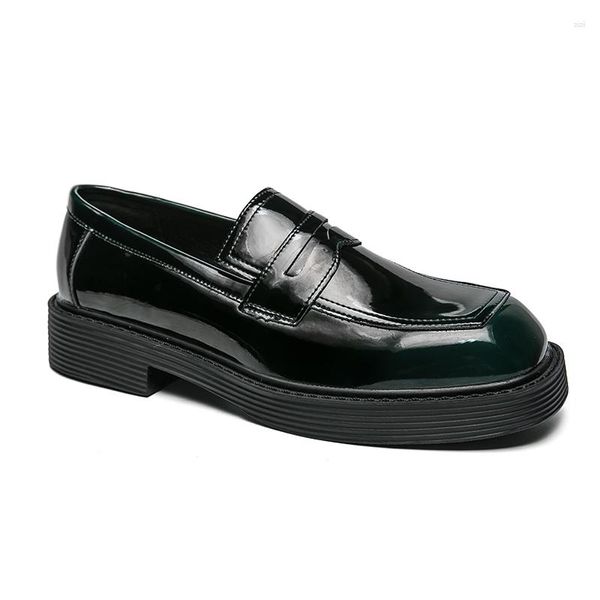 Scarpe eleganti Uomo Mocassini Verde Fondo spesso Testa quadrata Moda Quotidiano Pelle Matrimonio Slip-on Festa Tinta unita Punta tonda Casual