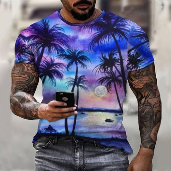 Camisetas masculinas Coconut Tree T-Shirt Men Hawaiian Shirt 3D Digital Printed Tshirt Floral Tropical Lapel Beach Casual Solto Top Clothing