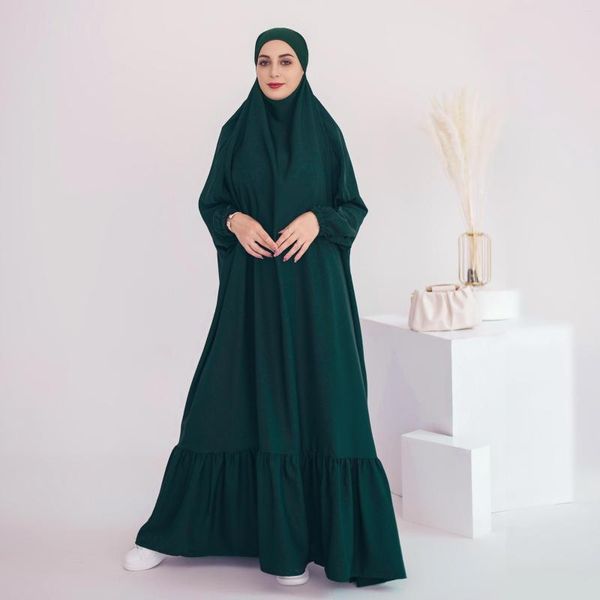 Abbigliamento etnico Jilbab per le donne Abito da preghiera islamico di un pezzo Dubai Abito modesto turco Musulmano Abaya Casual Ramadan Eid Hijab Robe