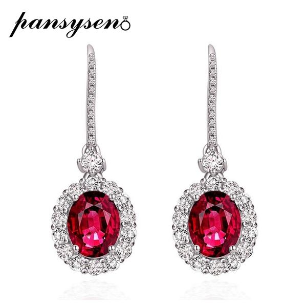 Dungle Chandelier Pansysen Lüks Ruby Safir Taş Damla Damla Küpe Kadınlar Vintage Kadın 925 Gümüş Takı Küpe Düğün Hediyeleri 230802