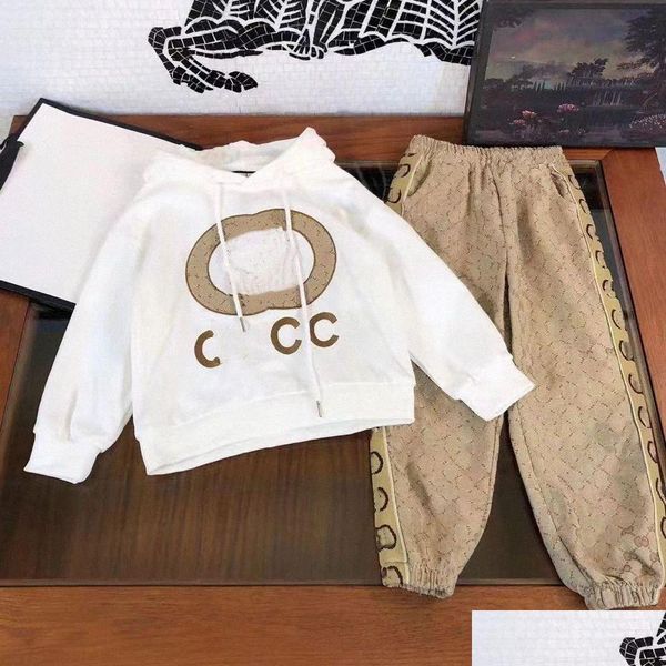 Conjuntos de roupas G Kids Baby Sells Conjunto de roupas da moda outono criança menino menina padrão tops casuais crianças calças soltas 2 pçs designer O Dh9Eh