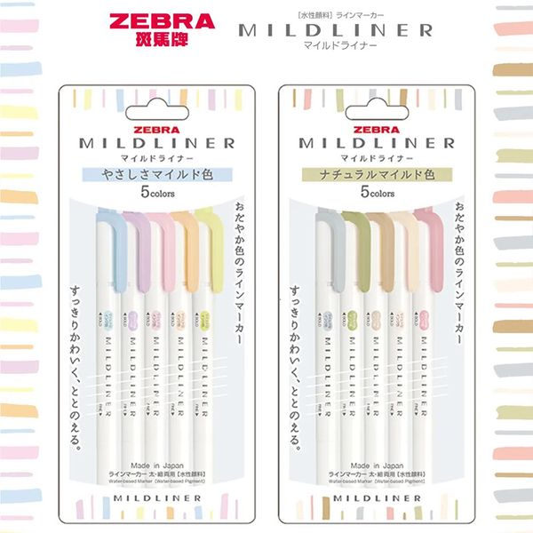 Маркеры 51025pcs Japan Zebra Wkt7 Mildliner Double Ended Twin Tip Set Set School Pastel Light Color 5C RC NC 230803