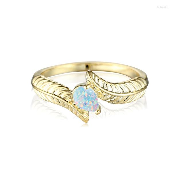 Fedi nuziali Carino femmina bianco blu opale anello di fidanzamento piuma goccia d'acqua pietra vintage oro argento colore per le donne