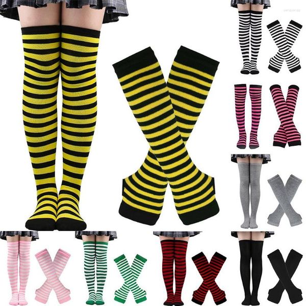 Frauen Socken Weihnachten Weibliche Halloween Hohe Tube Europäischen Festival Cosplay Frau Gestreiften Handschuhe