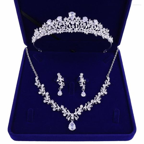 Haarspangen Luxus Kristall Blatt Brautschmuck Sets Strass Krone Tiaras Halskette Ohrringe Set für Braut Afrikanische Perlen Geschenk