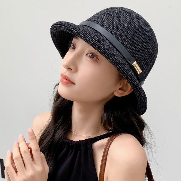 Cappelli a tesa larga Cappello formale in lino giapponese Protezione solare estiva da donna Cupola Secchiello Moda Versatile Parasole da spiaggia Cappellino piccolo