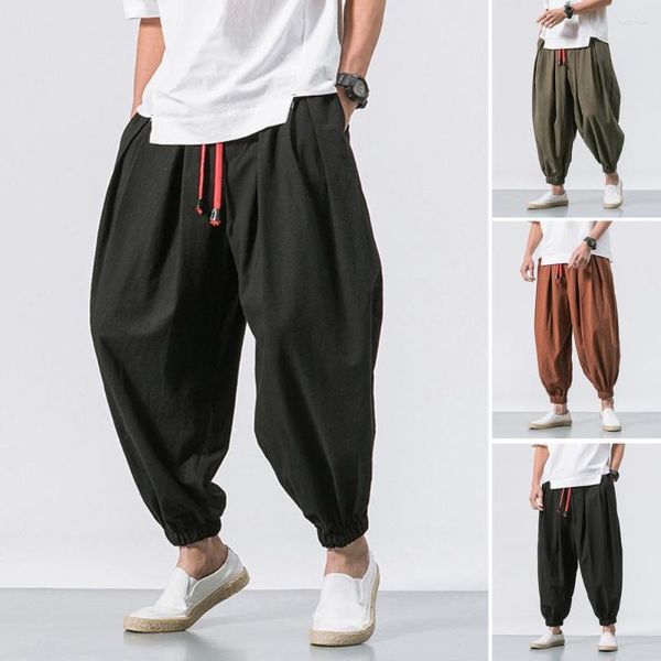 Erkek pantolon şık erkekler harem elastik bel günlük giyim sokak kıyafetleri ayak bileği uzunluğu