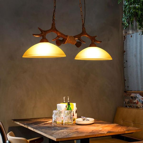 Lampadari a sospensione Retro stile industriale Double Antler Resina creativa Ristorante Droplight Lustre Cafe Loft Decor Illuminazione Lampadario