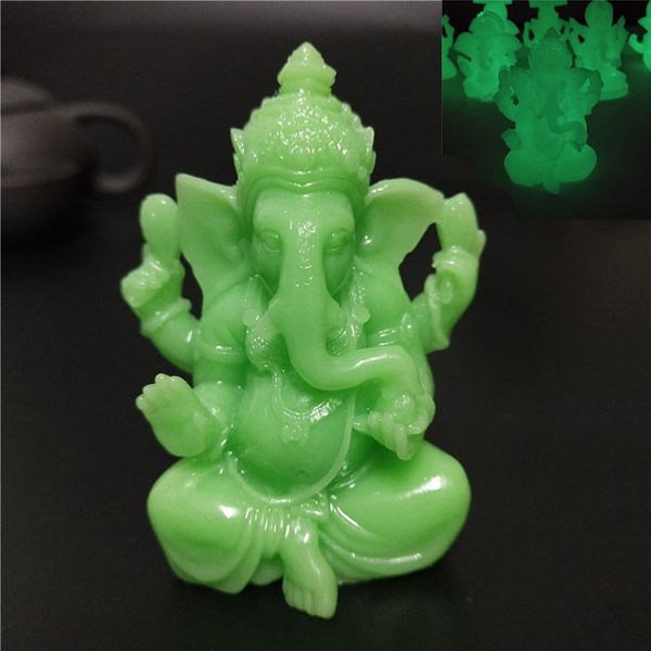 Dekorative Objekte Figuren Leuchtende Ganesha-Buddha-Statue Künstliche Jadesteinornamente Elefantengott-Skulptur Figur für Hausgartendekoration 230802