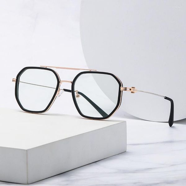 Óculos de sol Moda Japão Anti-blue Light Metal Óculos Armação Óculos de Lentes Transparentes Mulheres Homens Falsos Armação Óptica Irregular