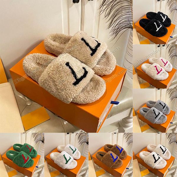 2023 New Home Style Fur Slippers Sides Womens Famous Desiger Sandals Winter House Slipper Black White Cream Beige Light Gree Rose Pink Furry Fofo Fuzzy Slipper