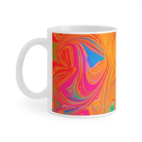 Canecas Liquid Tie Dye Estojo para Celular Caneca Branca Xícara de Café Leite Xícaras de Chá Presente para Amigos Cores Frescas de Verão Padrão 12