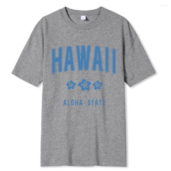 Camisetas masculinas Hawaii Aloha State Letter Printing T-shirts masculinas de verão de algodão macias roupas casuais soltas hip hop camisetas padrão masculino
