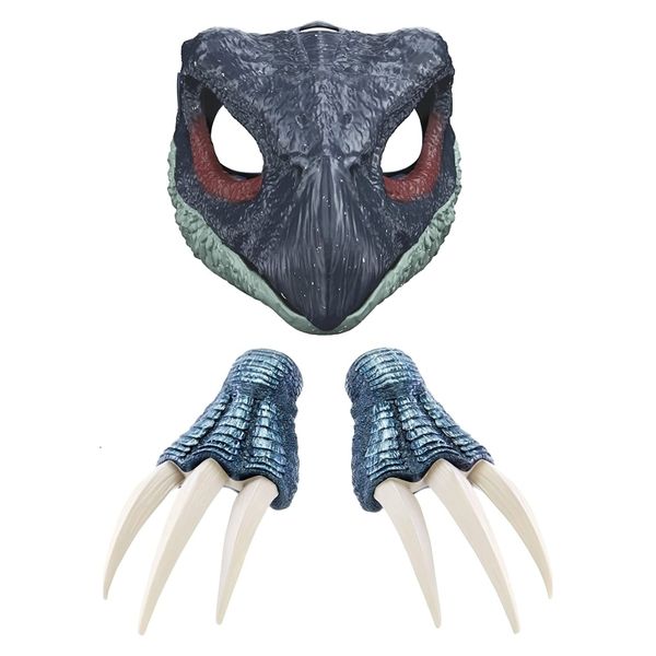 Máscaras de festa Máscara de dinossauro Therizinosaurus jurássico com mandíbula de abertura 10 polegadas Garras Textura realista Nariz Olhos Alça segura 230802