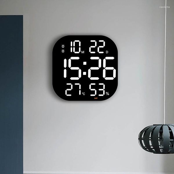 Relógios de parede montados grande relógio digital LED alarmes duplos exibição de data de temperatura eletrônico com controle remoto para quarto de casa