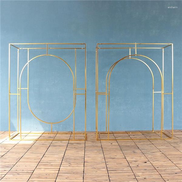 Decorazione per feste Flone Wedding Arch Frame Fondale Stand Fiore Lucido Sfondo cuboide oro Puntelli Archi placcati