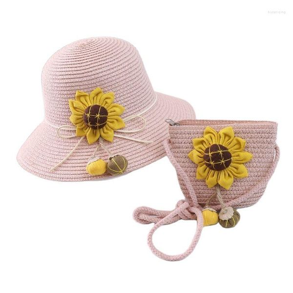 Breite Krempe Hüte XEONGKVI Koreanische Sonnenblume Kürbis Eltern-kind Sonnenhut Tasche Anzug Sommer Mode Eimer Stroh Für Frauen Männer