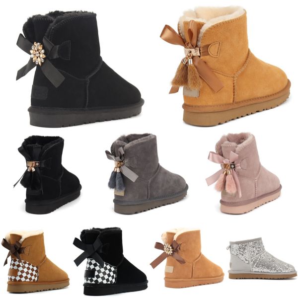 Mini Bow Australian Kids Boots Classic Girls Shoes Toddler Children Winter Snow Boot Wggs II Baby Kid Youth uggly Chestnut Black Furry Bailey Warm Gre 87B0#