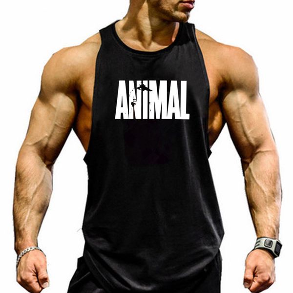 Erkek tank üstleri erkek pamuk kolu gömlek hayvan vücut geliştirme egzersiz tank üstleri kas fitness gömlek erkek spor salonu kafatası canavar stringer yelek 230802