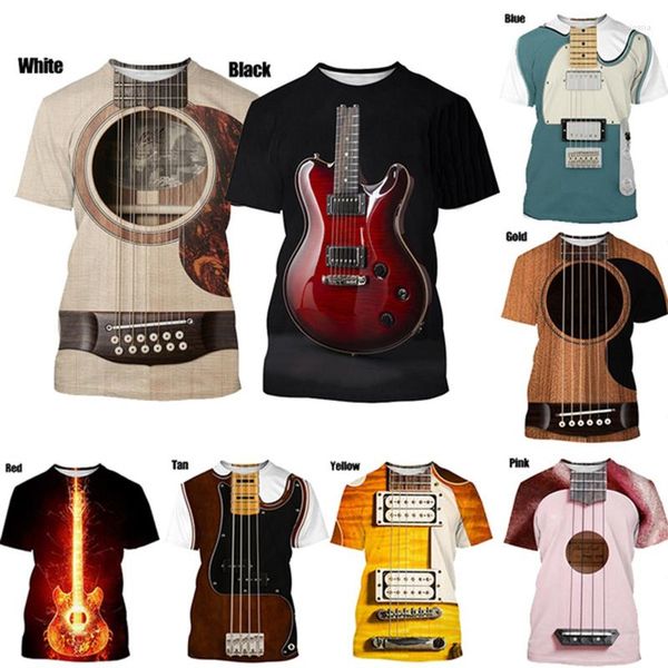 Camisetas Masculinas 2023 Engraçadas Guitarras Estampadas Camisetas de Algodão Moda Casual Homens Mulheres Mangas Curtas Verão