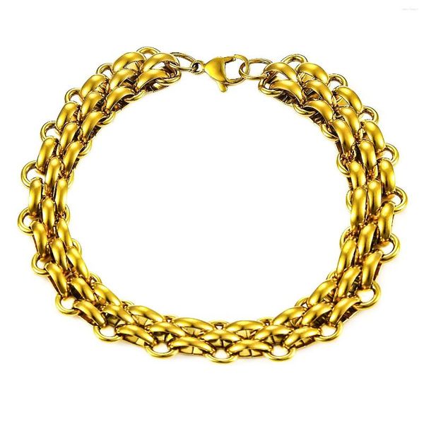 Pulseiras de link 13,5 mm masculinas pulseira de aço inoxidável na mão corrente masculina hip hop rock punk rock grosso pulseira banhada a ouro acessório de joias