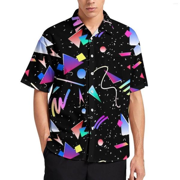 Мужские повседневные рубашки Мемфис Стимпанк свободная рубашка мужчина пляж Геометрический ретро -гавайский дизайн с коротким рукавом Harajuku негабаритные блузки