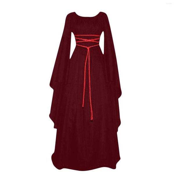 Sıradan Elbiseler Kadın Elbise Vintage Cadılar Bayramı Cosplay Kostüm Cadı Vampir Gotik Hayalet Up Parti Katı Ortaçağ Gelin