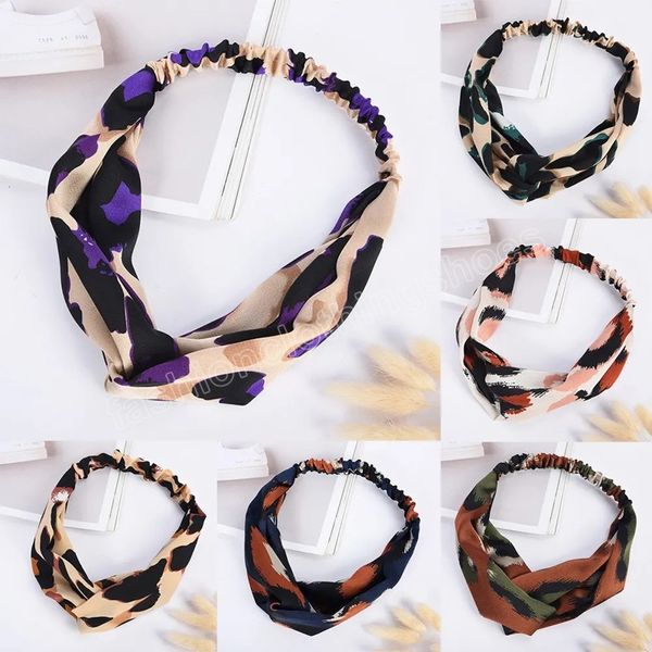 Fasce per capelli con stampa floreale tie-dye per ragazze Fashion Leopard Twisted Cross Knot Headwraps Turbante Fasce per capelli elastiche Accessori per capelli