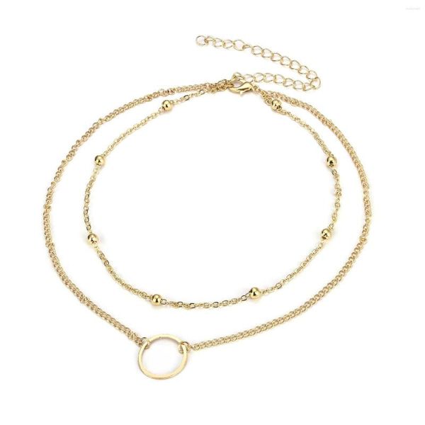 Anhänger Halsketten Mode Moderne Choker Halskette Für Frauen Doppel Schichten Runde Gold Farbe Hochzeit Schmuck Geschenk