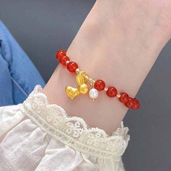 Link Pulseiras Amuletos Chineses Em Forma de Lua Presentes de Aniversário Mão Corda Ano Pulseira Ágata Vermelha Feminina