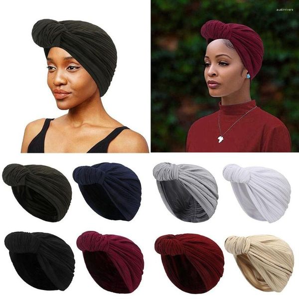 Lenço de cabeça bandanas de algodão muçulmana elegante cor sólida turbante bandana feminina