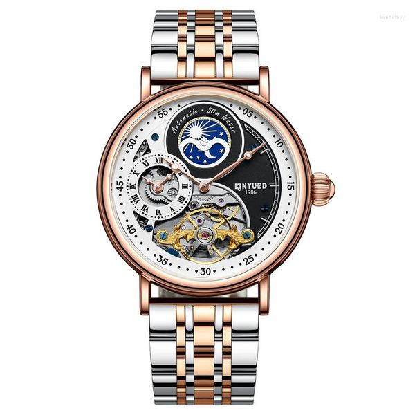 Orologi da polso KINYUED Original Men Watches Luxury Skeleton Tourbillon Watch per Top Brand impermeabile meccanico automatico