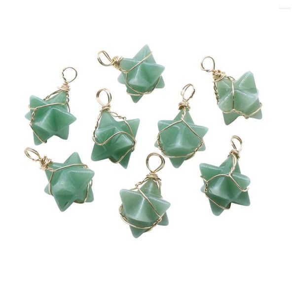 Colares com pingente 8 PCS Verde Aventurina Merkaba Pingentes Estrela Para Fazer Jóias Colar Pedra Pendente Encantos Cura Chakra Cristal