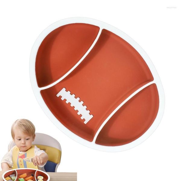 Set di stoviglie Piatto per bambini in silicone Forma di palla da rugby Piatto per autoallenamento diviso