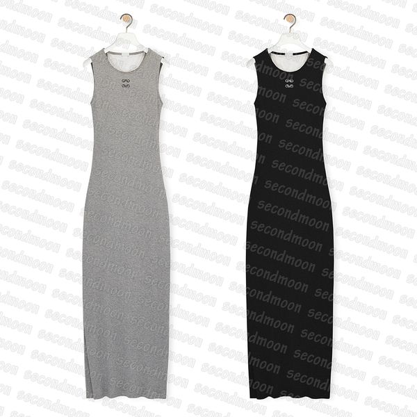 Vestido feminino longo de malha sem mangas vestidos de malha vestidos de grife sexy vestidos divididos vestidos bordados da moda