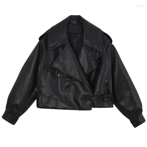 Cappotto da donna in pelliccia sintetica da donna Giacca da motociclista Giacca da motociclista rossa bianca con risvolto in PU Giacche da motociclista allentate Capispalla streetwear