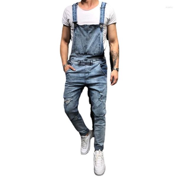 Jeans da uomo Tuta di jeans Pantaloni casual con cinturino Slim Fit Abbigliamento da lavoro per giovani alla moda