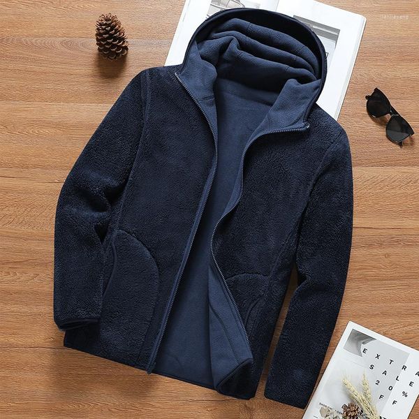 Jaquetas masculinas outono inverno jaqueta de lã polar com capuz sólido ao ar livre à prova de vento quente softshell camping casaco Harajuku térmico Parkas