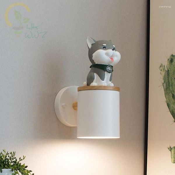 Lampade da parete Nordic Dog Cartoon Led Lampada da comodino moderna Bella camera da letto Soggiorno per bambini Luci per illuminazione domestica