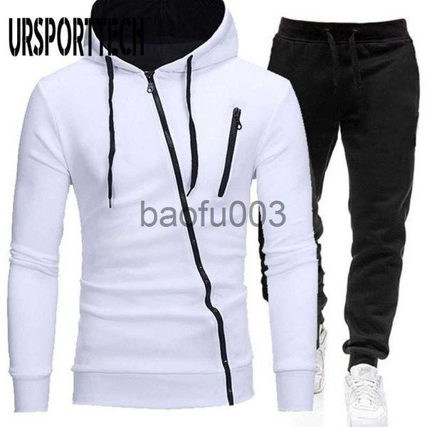 Herren-Trainingsanzüge, modischer Trainingsanzug, Herren-Sets, Hit-Farbe, diagonaler Reißverschluss, Hoodies, Sweatshirt, Hosenanzüge, Herren-Trainingsanzug, Sportbekleidung, Hoodie-Set, 2-teilig, J230803