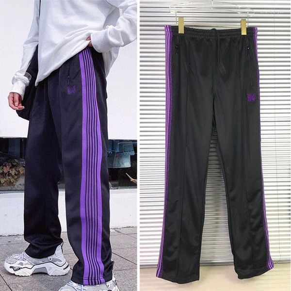 Männer Hosen Männer Frauen Mode Lässig Lila Band Gestreiften Nadeln AWGE Jogginghose Schmetterling Stickerei Jogger Hosen