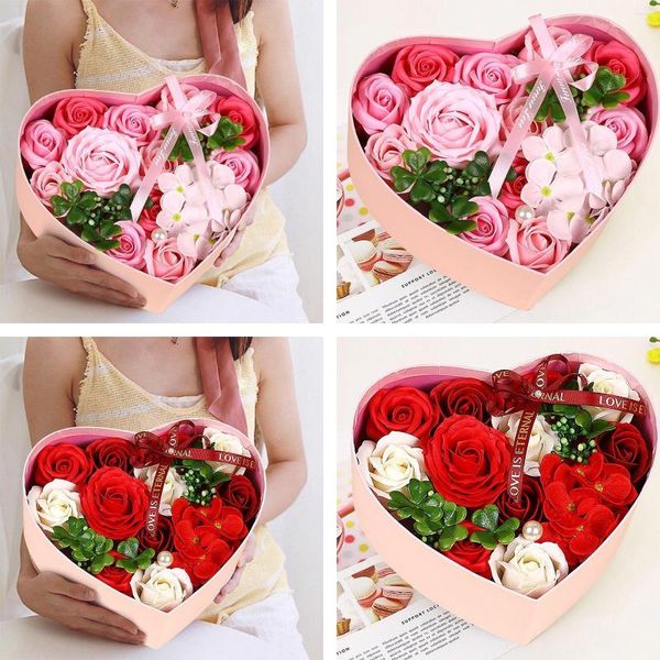 Geschenkpapier, künstliche Blumen, Seifenblume, herzförmiger Boxrand, speziell für Valentinstag, Weihnachten, kreative Seidenmama