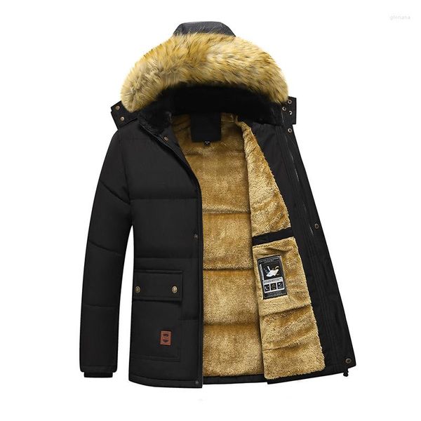 Casaco de trincheira masculino 2023 inverno quente engrossar jaqueta masculina de lã forrada com capuz gola de pele parka moda caxemira de alta qualidade