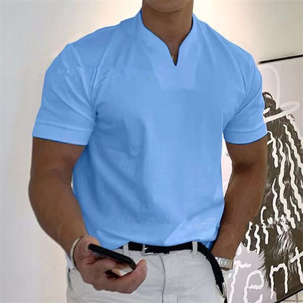 Lu Outdoor Men Sport T Shirt Mens Quick Dry Sweat-wicking V Neck Short Top Men Wrokout Manga Curta Plus 5XL