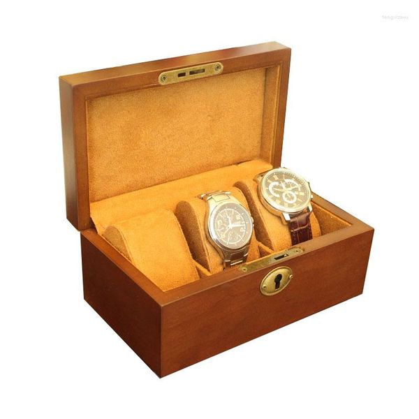Scatole per orologi Piccola scatola di legno Custodia con lucchetto Organizzatore 3 slot Orologi da polso meccanici Collezione display bracciale