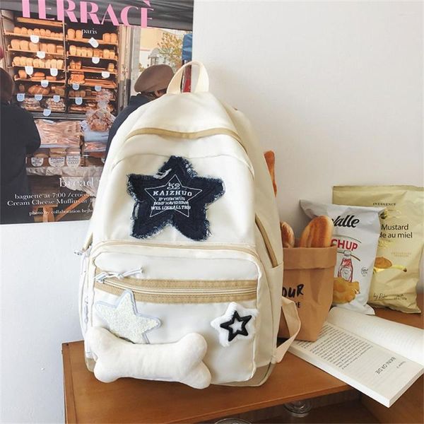 Zaini da scuola Y2K Zaino da donna Denim Star Pattern Borsa bianca Ragazze Zaino da viaggio di grande capacità con ricamo a lettera Mochila per adolescenti