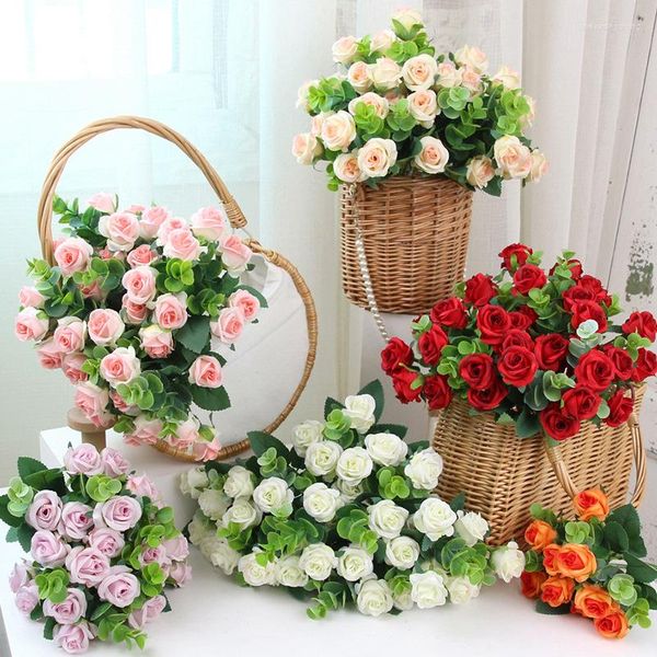 Fiori decorativi 11 teste/fascio Fiore artificiale Rosa Pianta finta Matrimonio Casa Giardino Decorazione Bouquet da sposa Pografia Famiglia